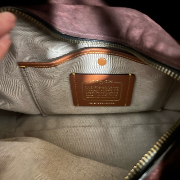 Coach Harmony Hobo Black Leather and Suede Maroon Interior with Yellow Stitching - Picture 13 of 17